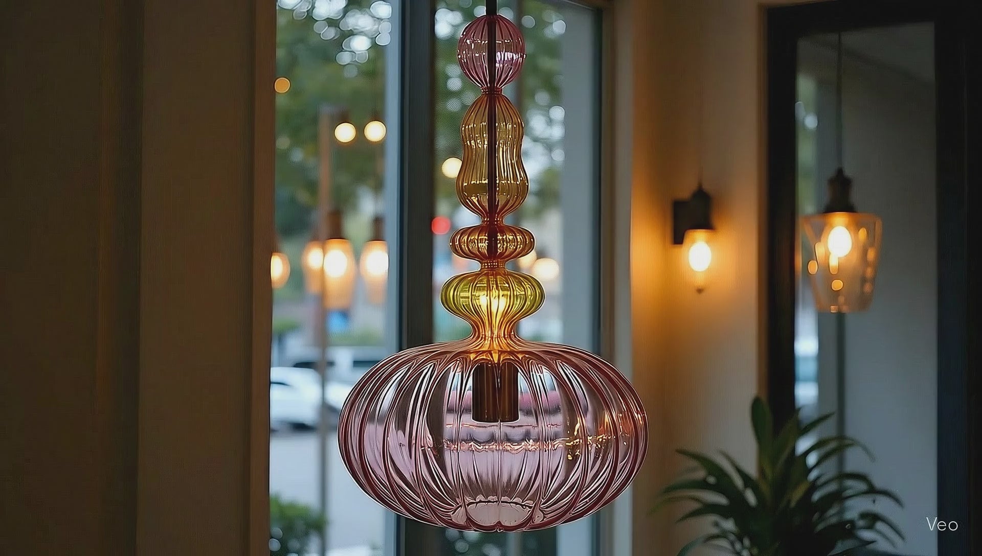 Pink Blown Glass Pendant Light